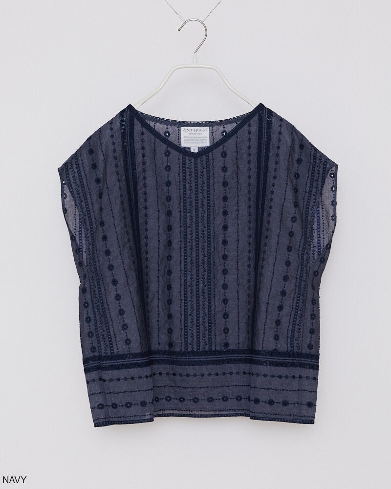 【NEW】ET245 / EMBROIDERY TOPS / NAVY