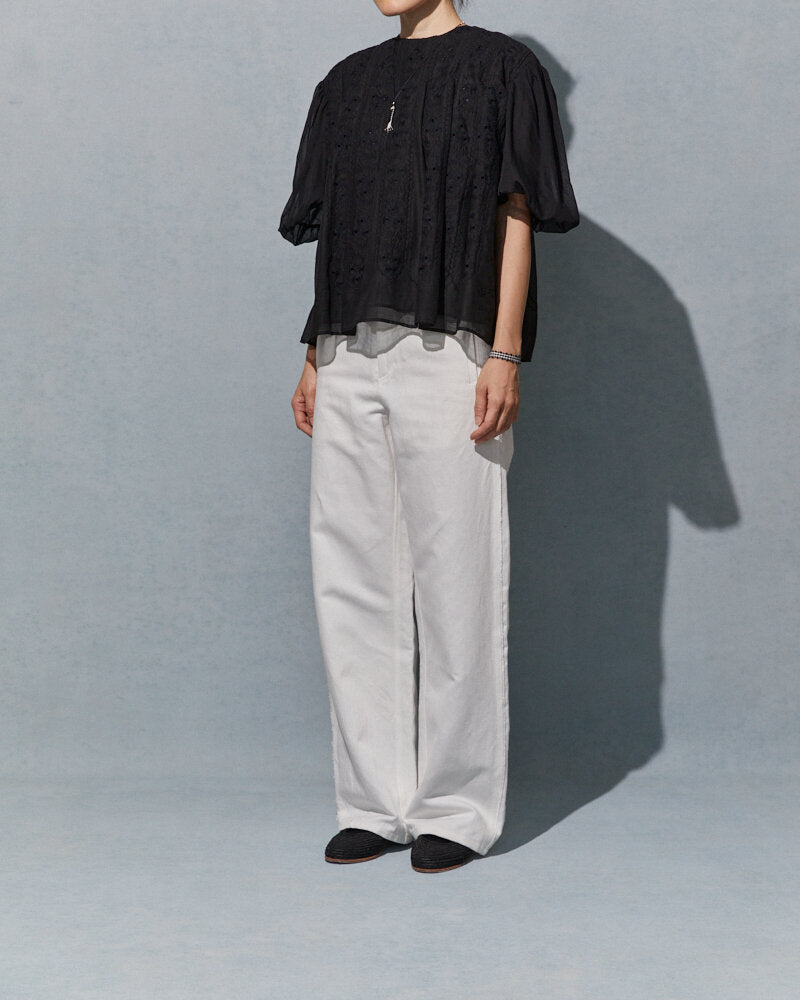 【NEW】ET257 / COTTON LAWN TOPS WITH EMBROIDERY / BLACK