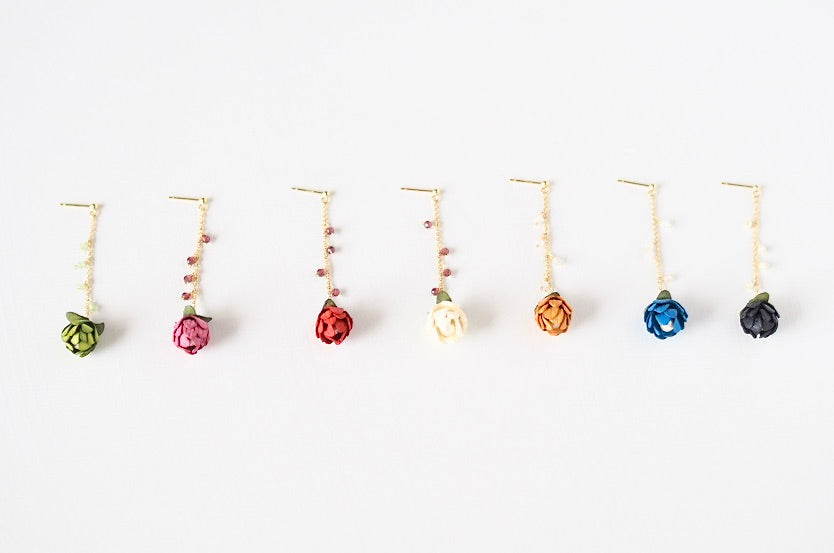 革の花蕾 Bouton chain×stone ピアス/イヤリング