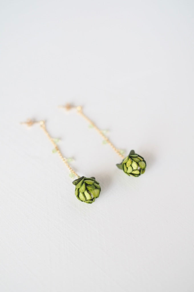 革の花蕾 Bouton chain×stone ピアス/イヤリング