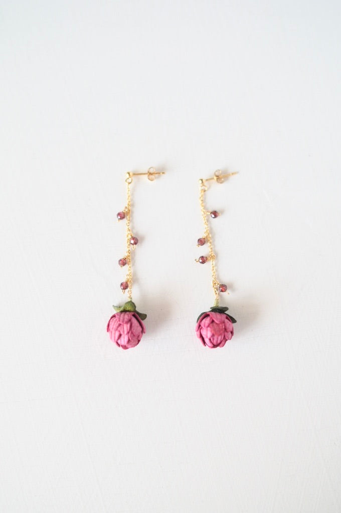 革の花蕾 Bouton chain×stone ピアス/イヤリング