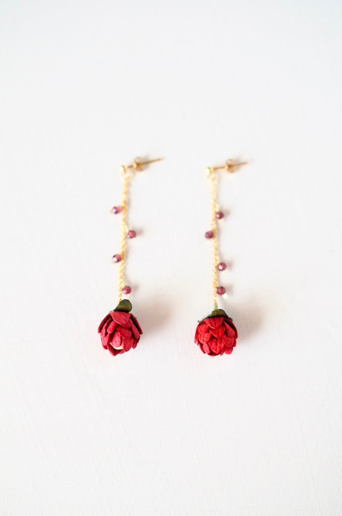 革の花蕾 Bouton chain×stone ピアス/イヤリング