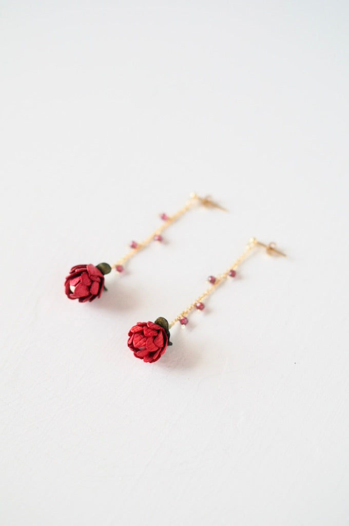 革の花蕾 Bouton chain×stone ピアス/イヤリング