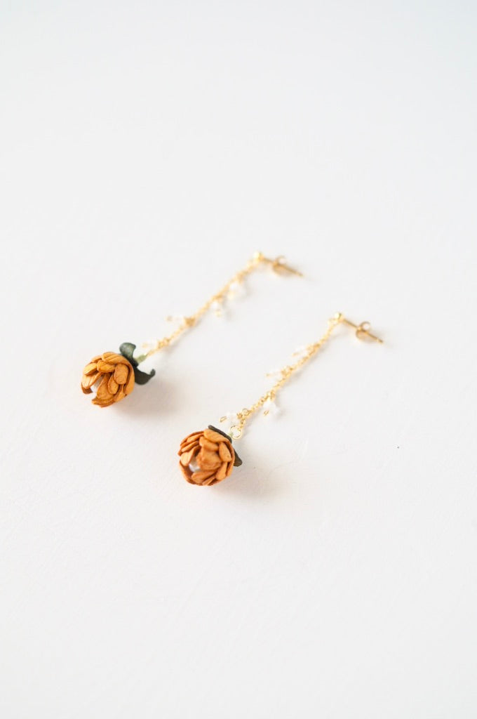 革の花蕾 Bouton chain×stone ピアス/イヤリング