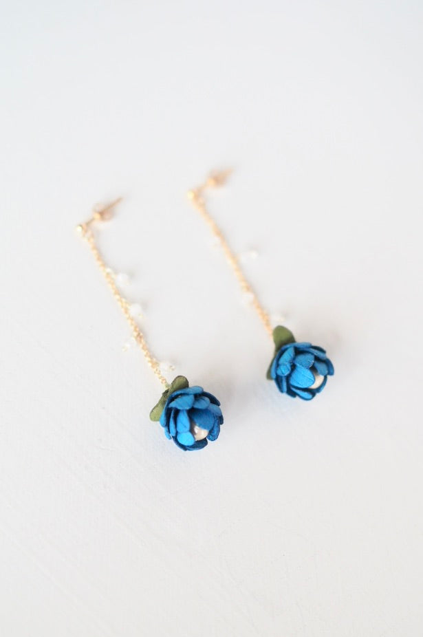 革の花蕾 Bouton chain×stone ピアス/イヤリング