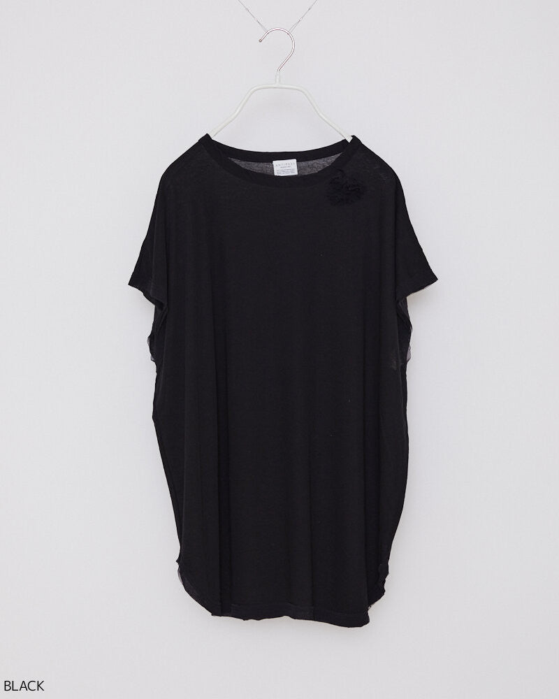 KNT273 / COTTON T-SHIRT w/MESH / BLACK
