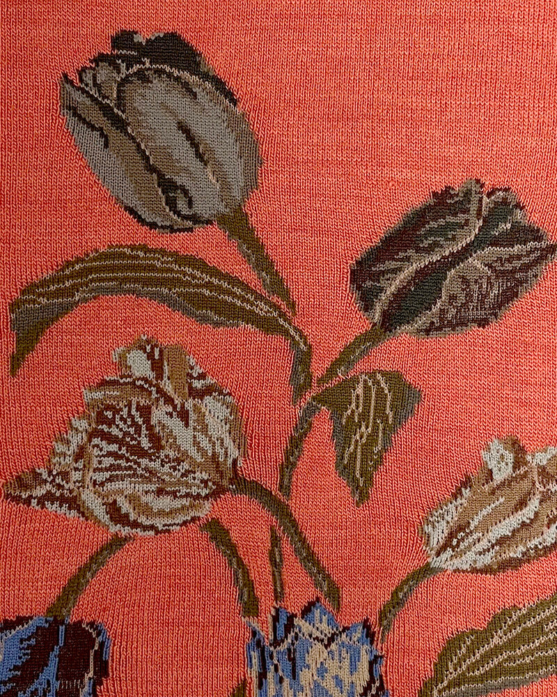 SOCK KNIT MUFFLER WITH FRINGE / BOUQUET TULIP / CORAL(フリンジ付)