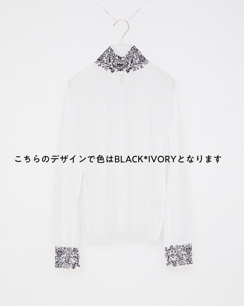 **MESH:BLACK**MESH SHIRT WITH FLOCK / BLACK*IVORY
