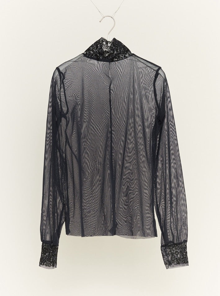 **MESH:BLACK**MESH SHIRT WITH FLOCK / BLACK*IVORY