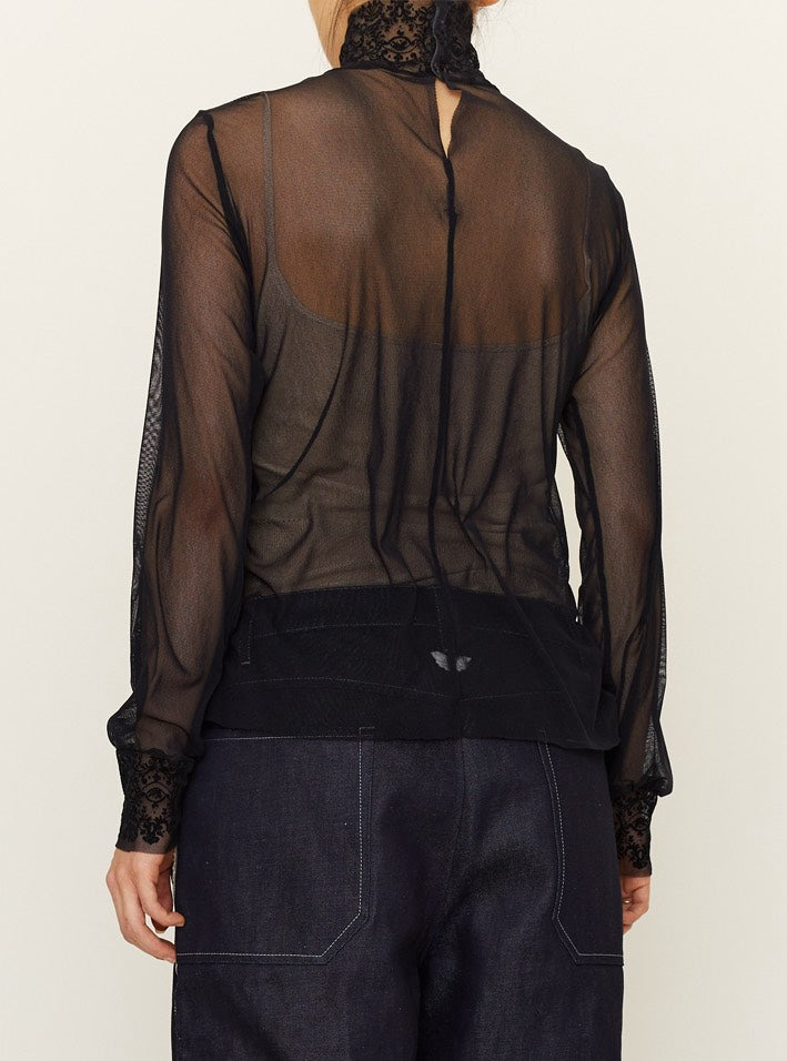 **MESH:BLACK**MESH SHIRT WITH FLOCK / BLACK*IVORY