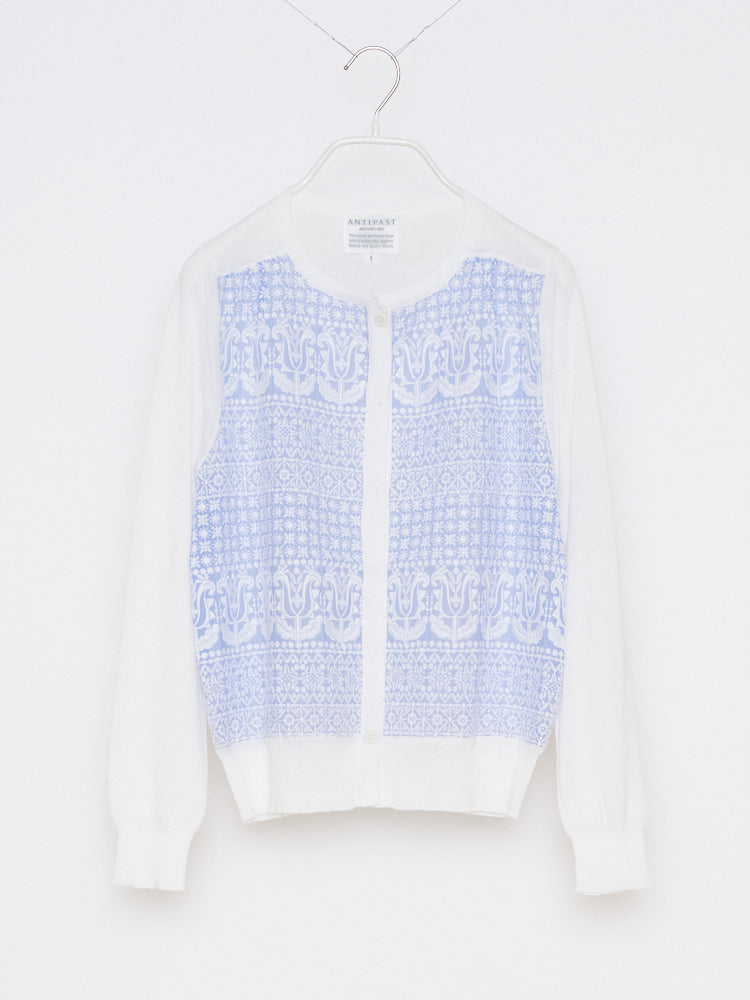 KNIT CARDIGAN with EMBROIDERY FABRIC <BLUE>