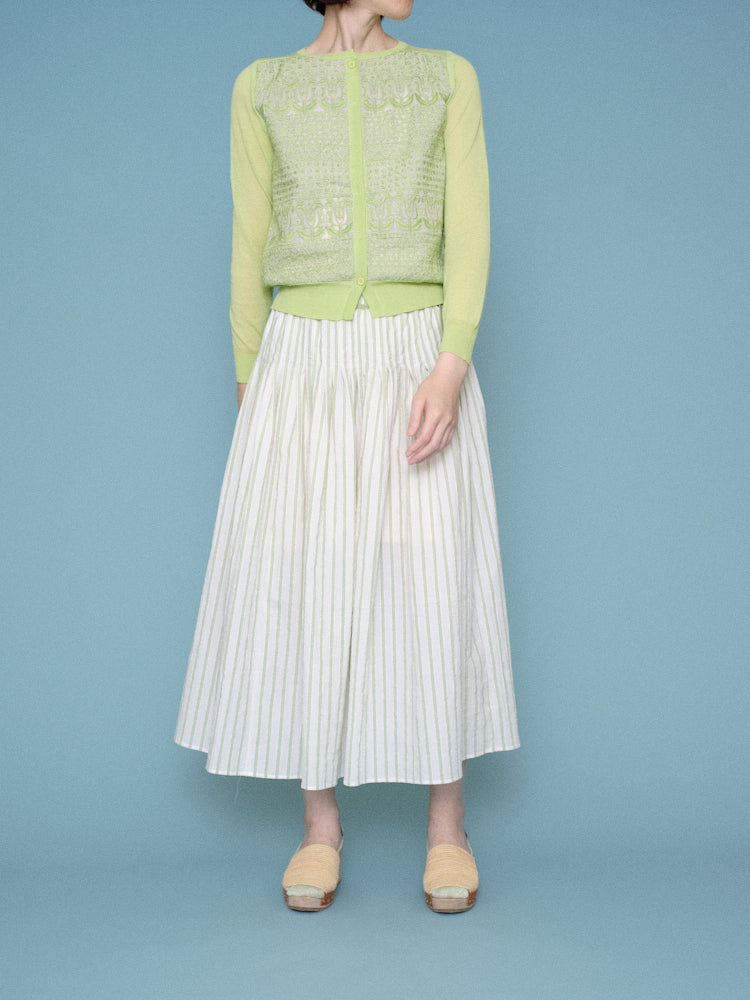 KNIT CARDIGAN with EMBROIDERY FABRIC <MINT>