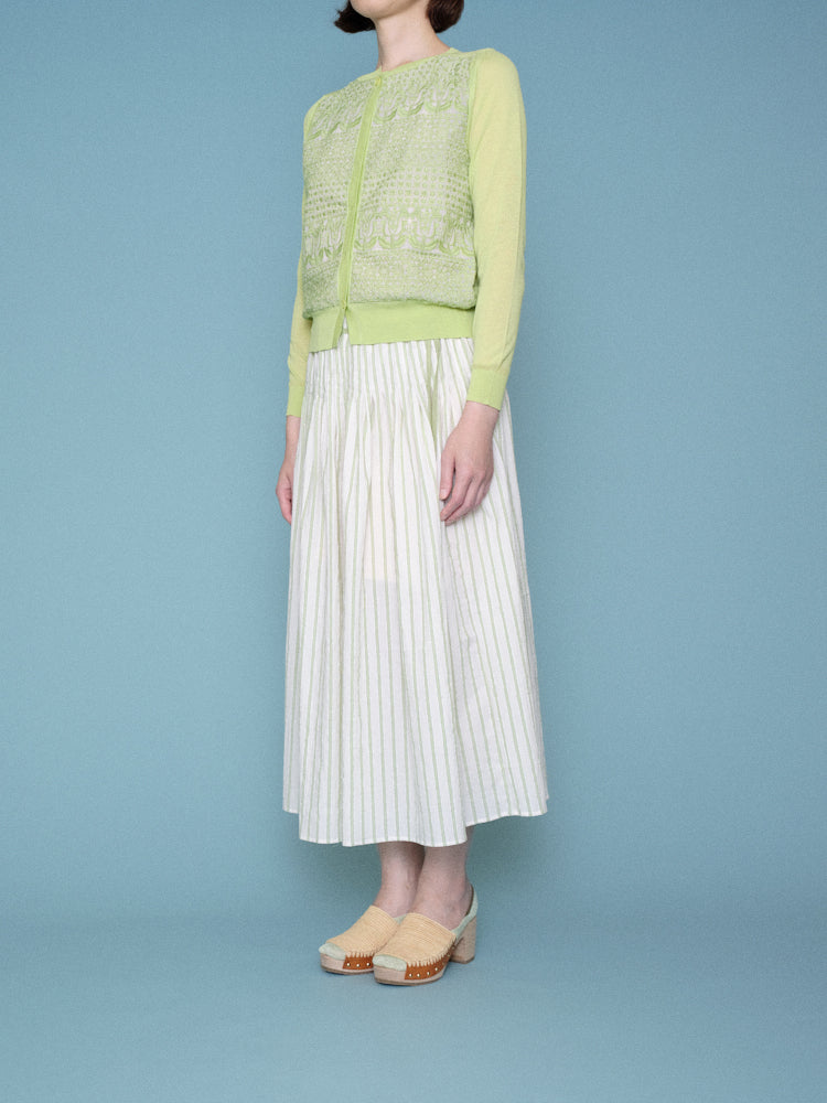 KNIT CARDIGAN with EMBROIDERY FABRIC <MINT>