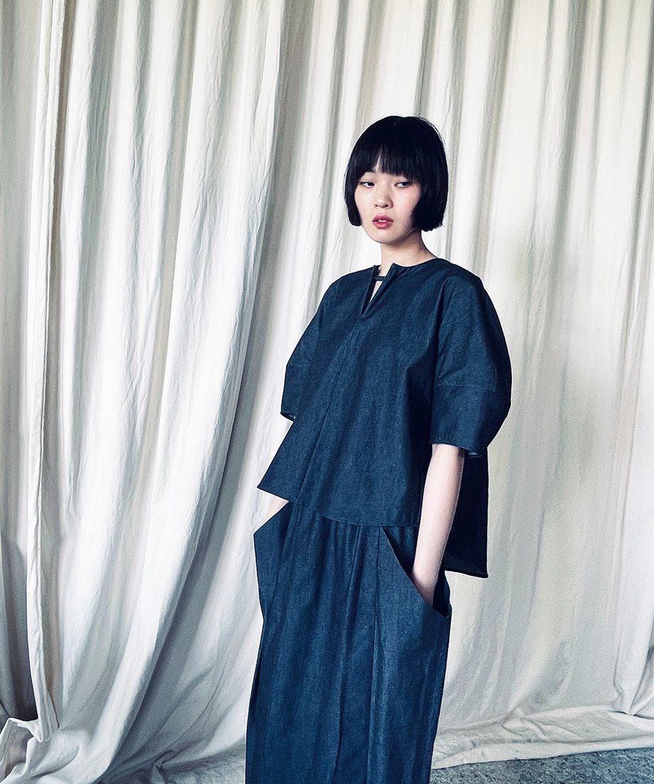 st-109D / denim gather pull