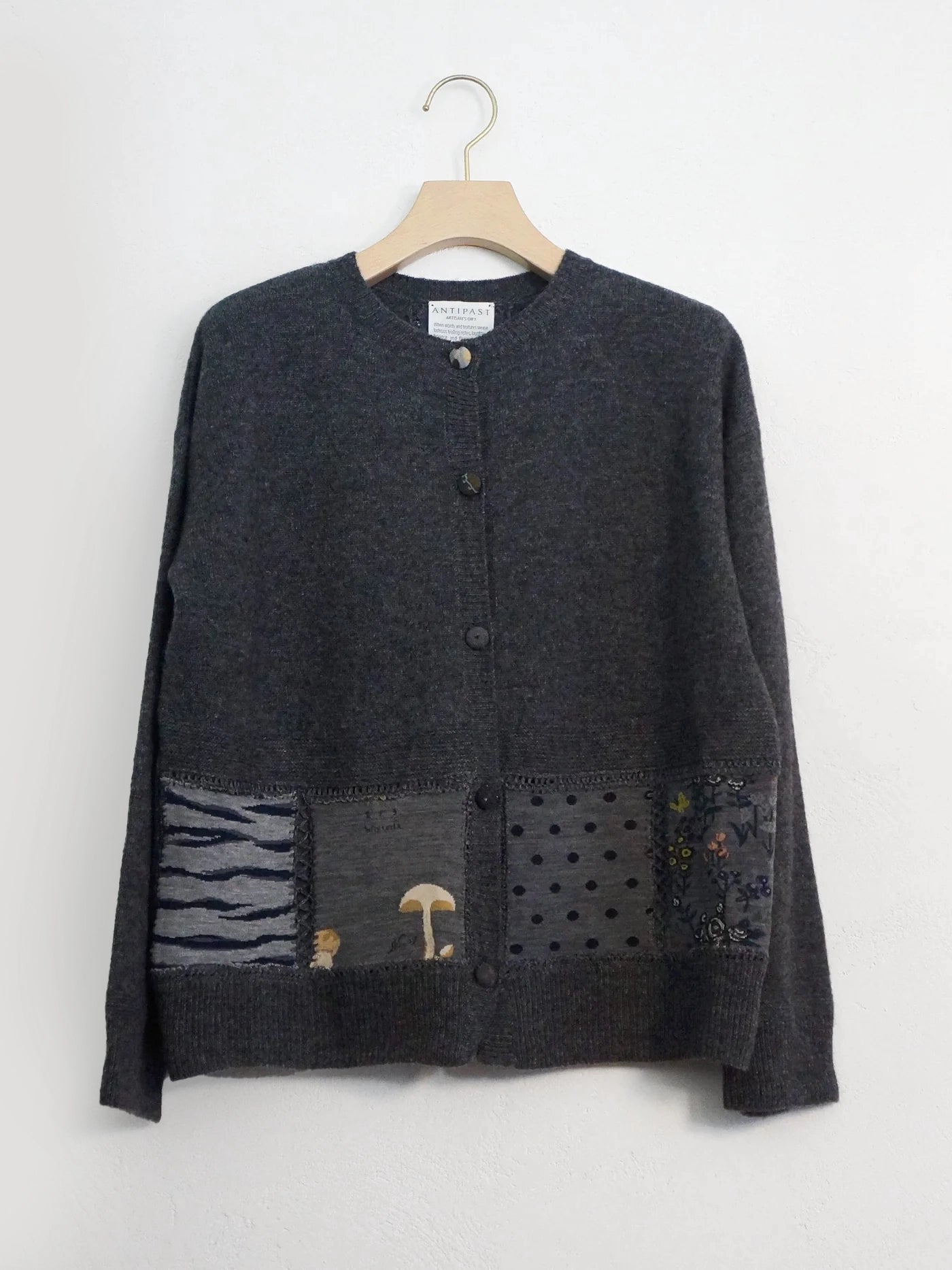 SOCK KNIT PATCH WORK CARDIGAN CHARCOAL