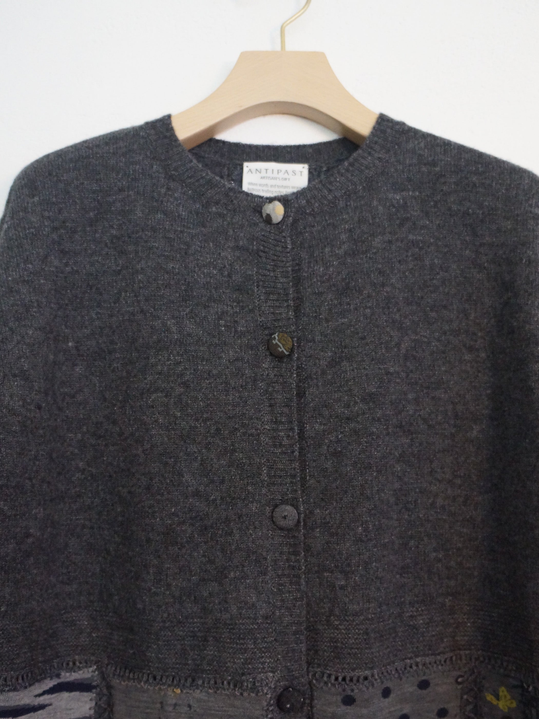 SOCK KNIT PATCH WORK CARDIGAN CHARCOAL