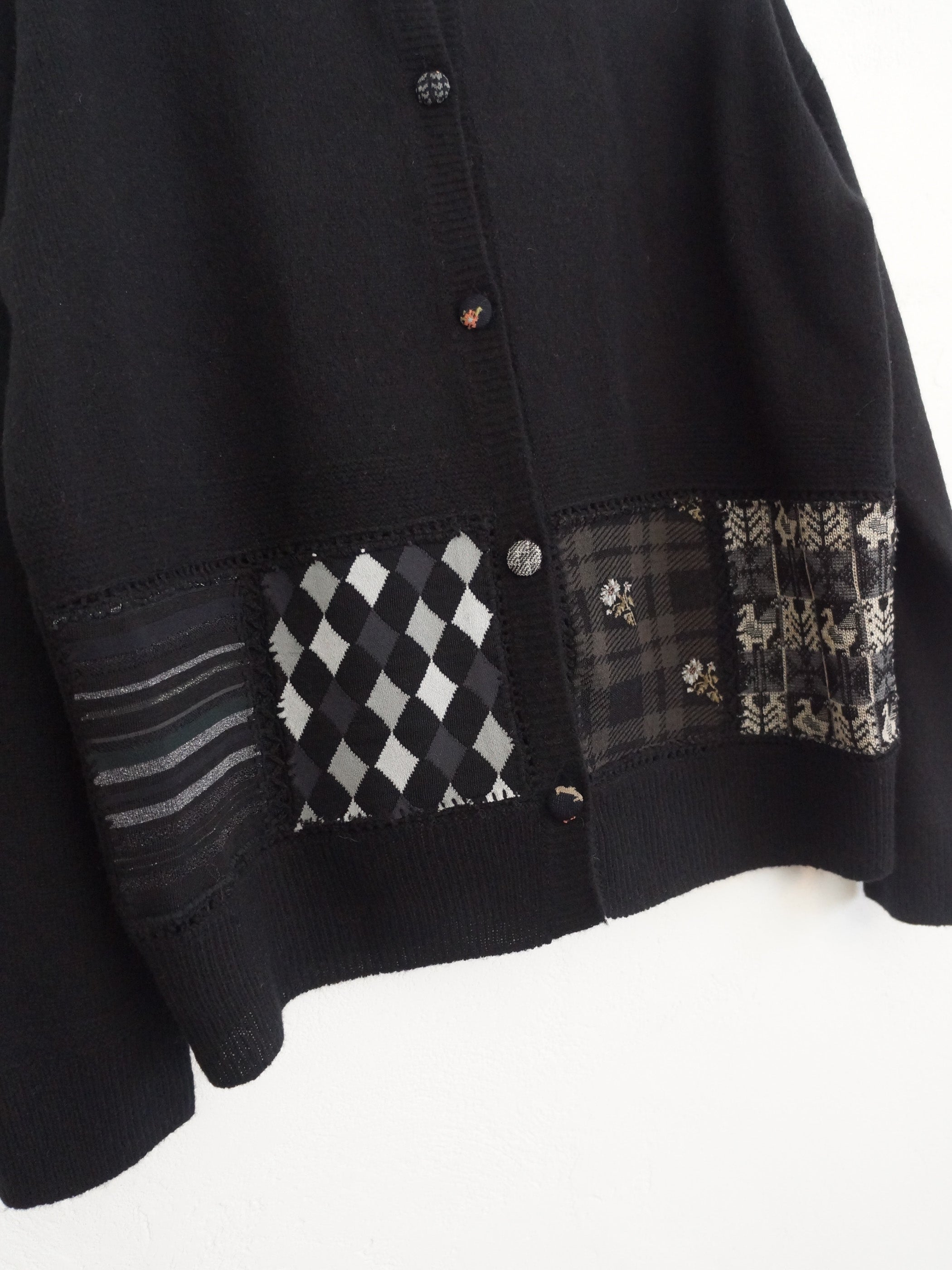 SOCK KNIT PATCH WORK CARDIGAN BLACK