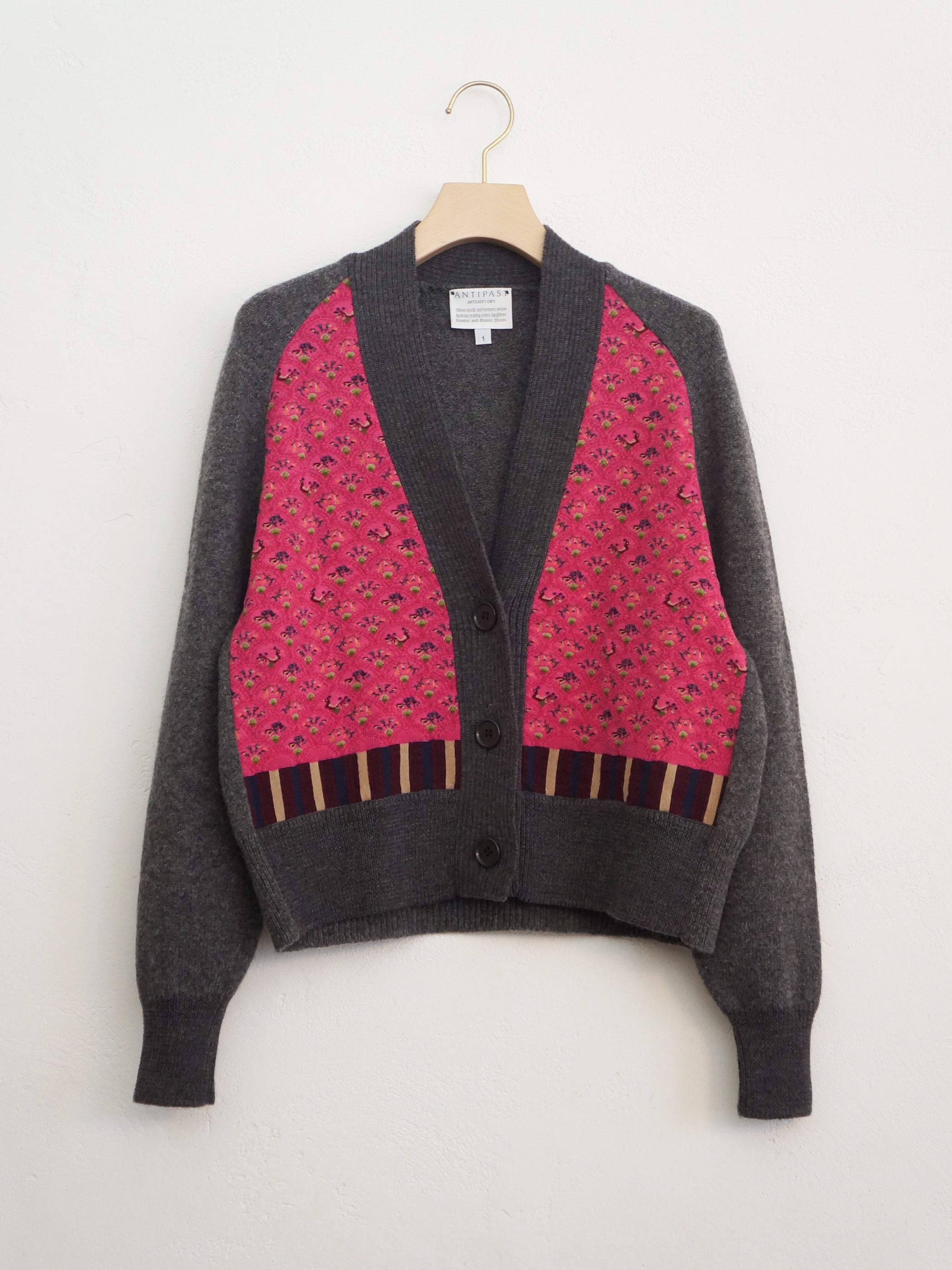 SOCK KNIT V-CARDIGAN MAGENTA*M.GREY