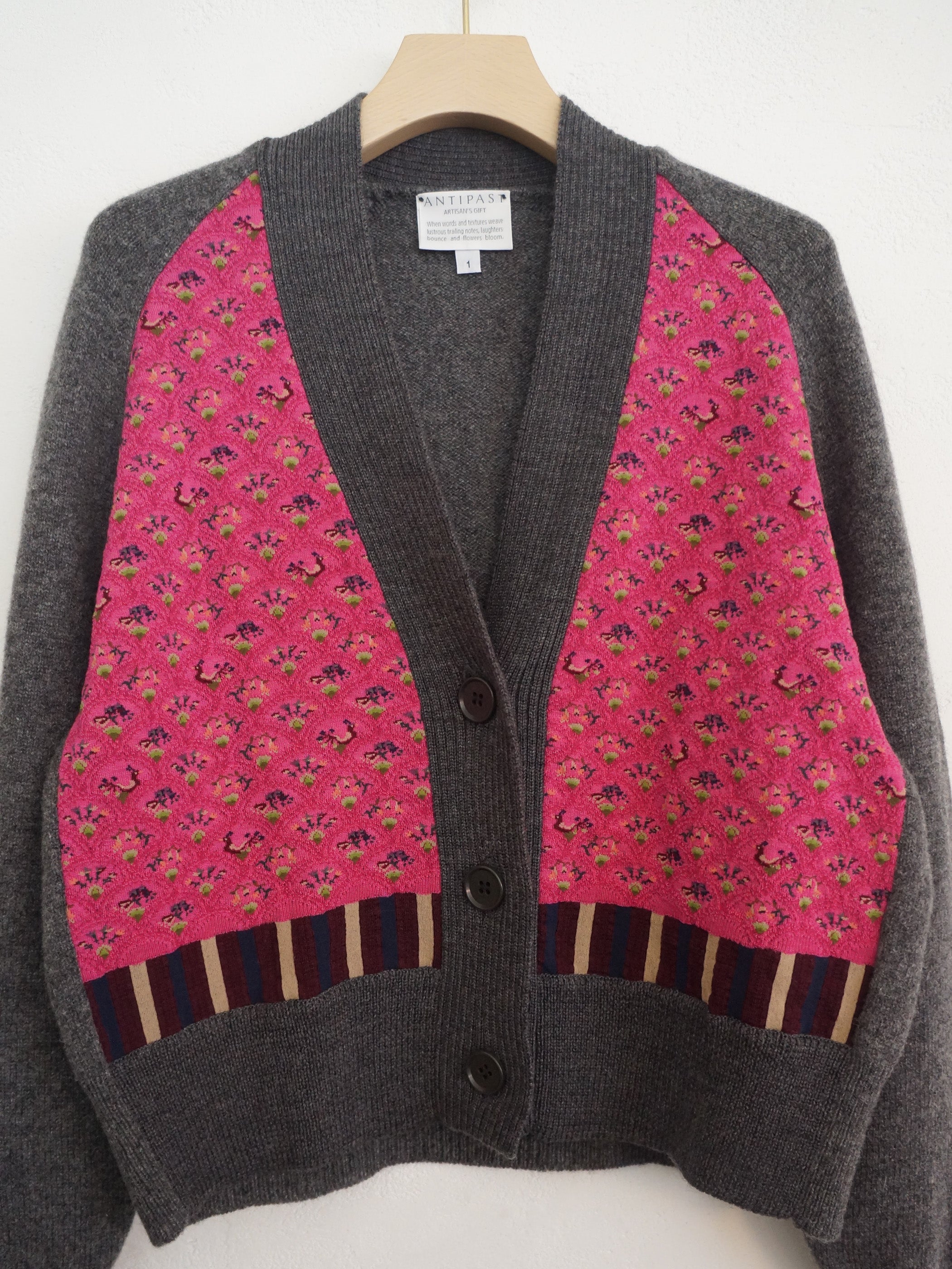 SOCK KNIT V-CARDIGAN MAGENTA*M.GREY