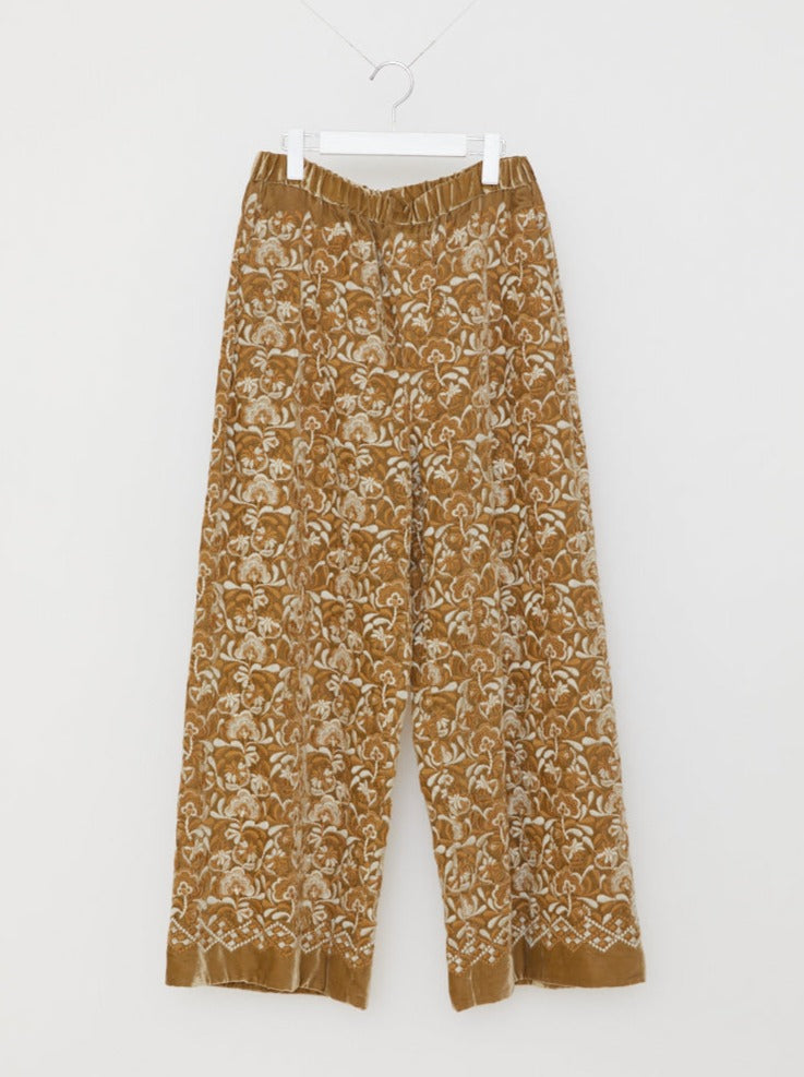 VELVET EMBROIDERY PANTS BEIGE