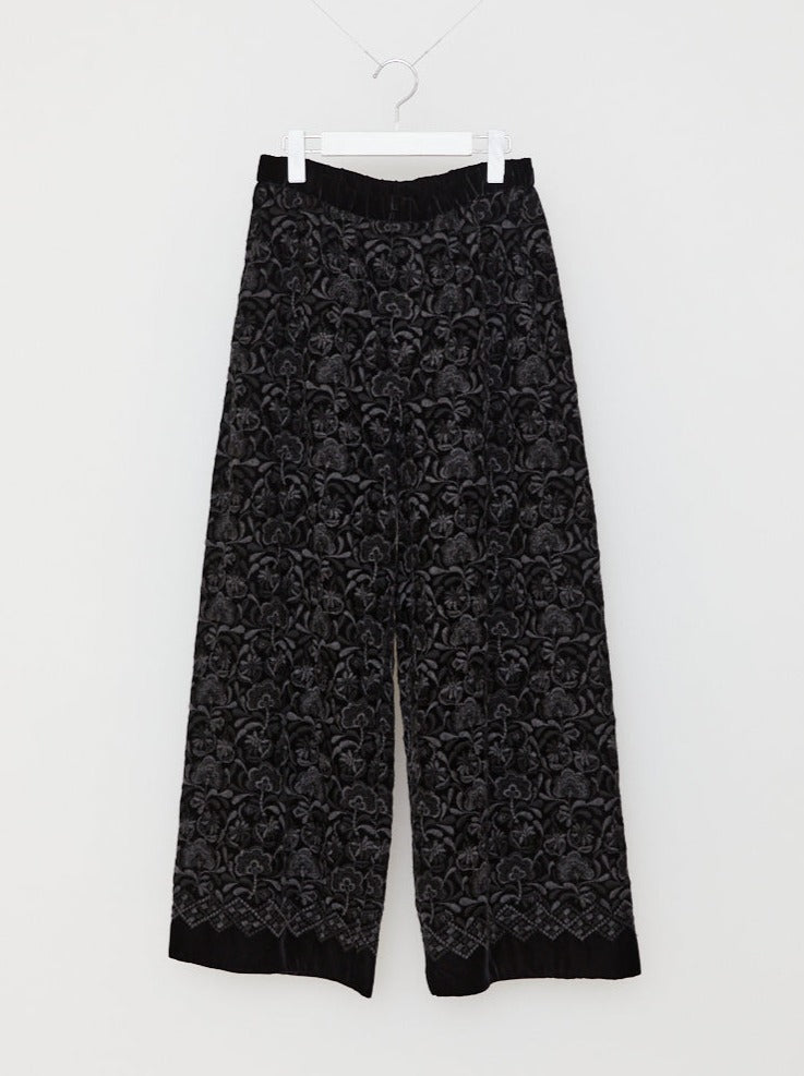 VELVET EMBROIDERY PANTS BLACK