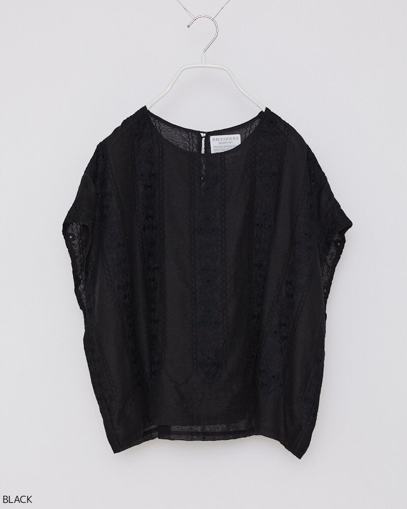 【NEW】ET256 / COTTON LAWN TOPS WITH EMBROIDERY / BLACK