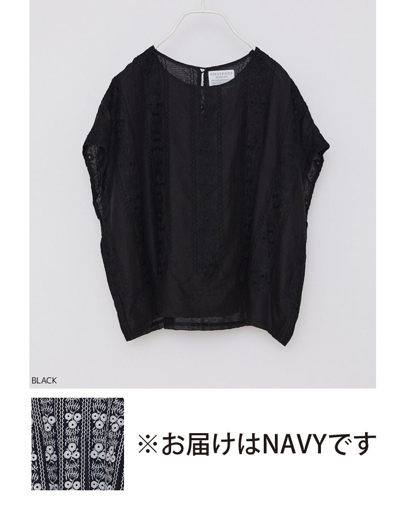 【NEW】ET256 / COTTON LAWN TOPS WITH EMBROIDERY / NAVY