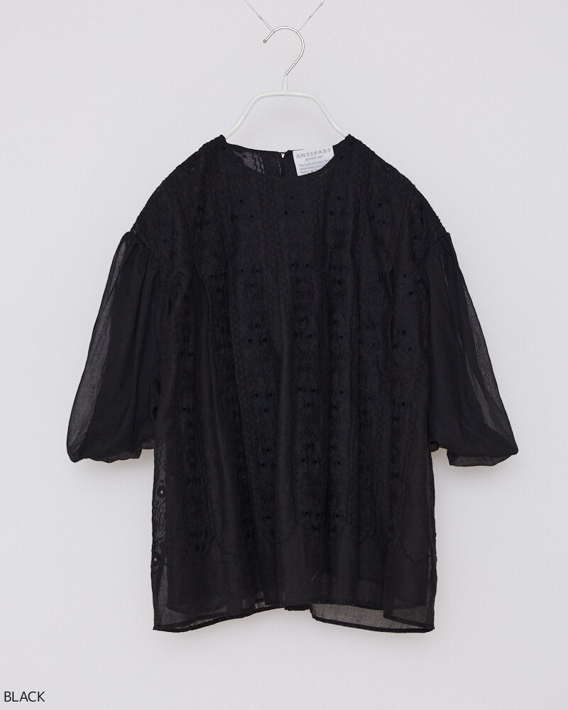 【NEW】ET257 / COTTON LAWN TOPS WITH EMBROIDERY / BLACK