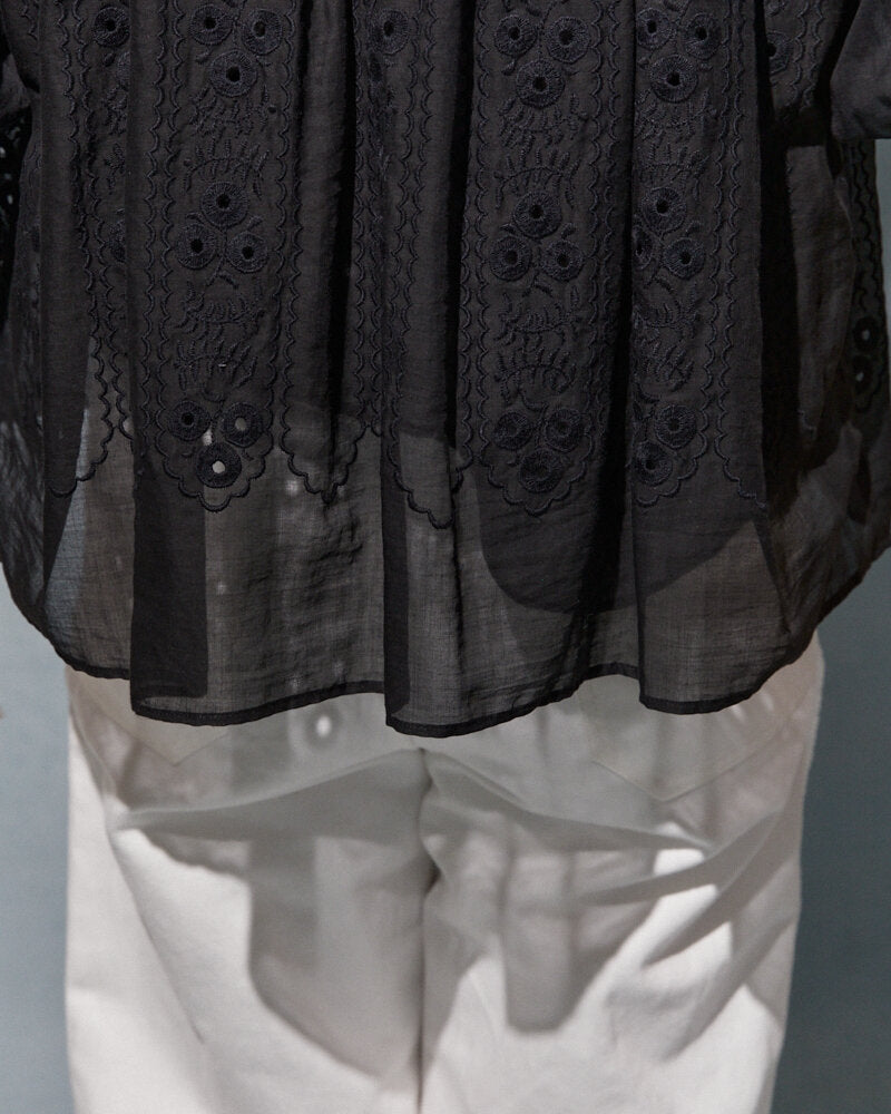 【NEW】ET257 / COTTON LAWN TOPS WITH EMBROIDERY / BLACK