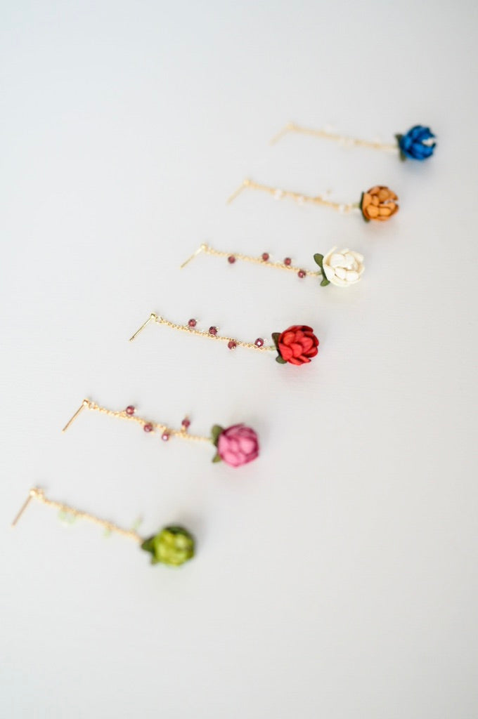 革の花蕾 Bouton chain×stone ピアス/イヤリング