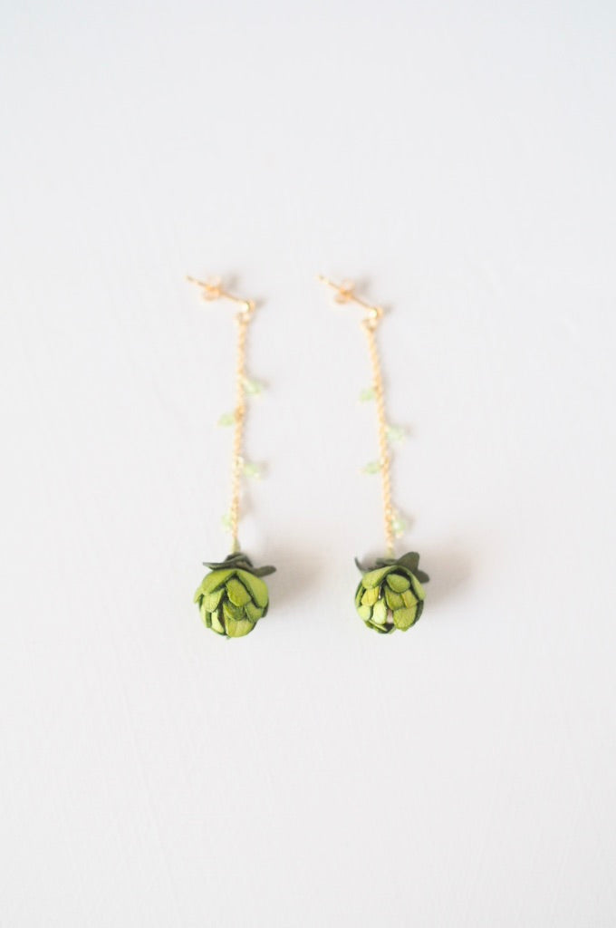 革の花蕾 Bouton chain×stone ピアス/イヤリング