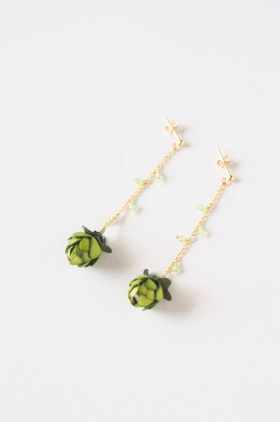 革の花蕾 Bouton chain×stone ピアス/イヤリング