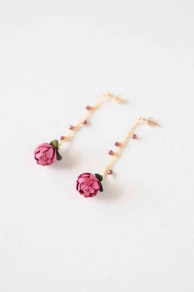 革の花蕾 Bouton chain×stone ピアス/イヤリング