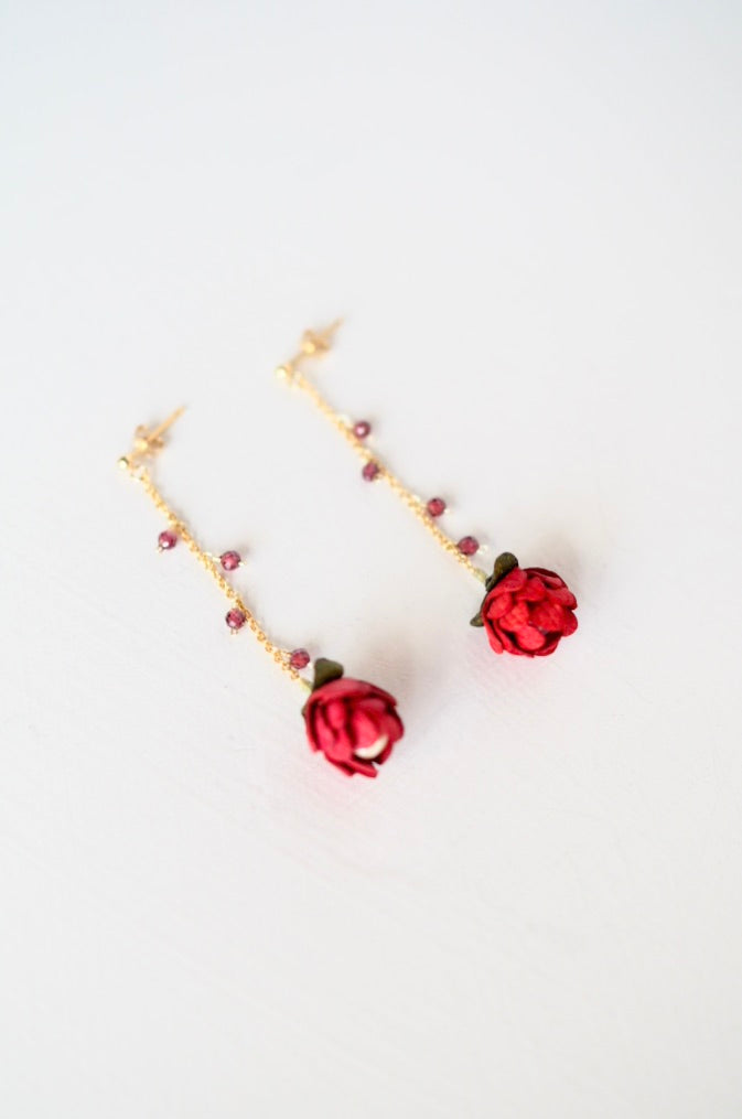 革の花蕾 Bouton chain×stone ピアス/イヤリング