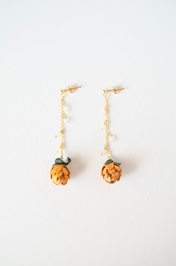 革の花蕾 Bouton chain×stone ピアス/イヤリング