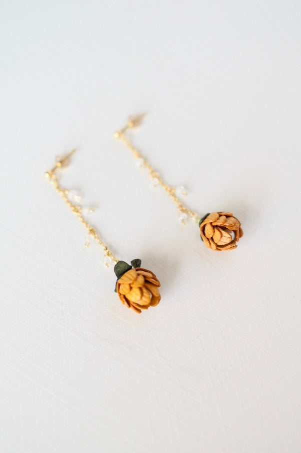 革の花蕾 Bouton chain×stone ピアス/イヤリング