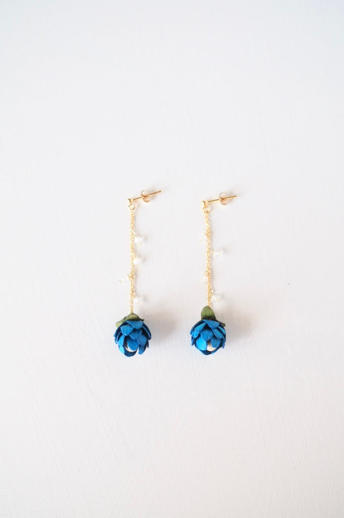 革の花蕾 Bouton chain×stone ピアス/イヤリング