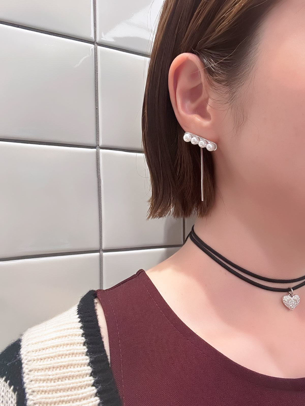 〈un peu rebond〉pearl line pierce&earring