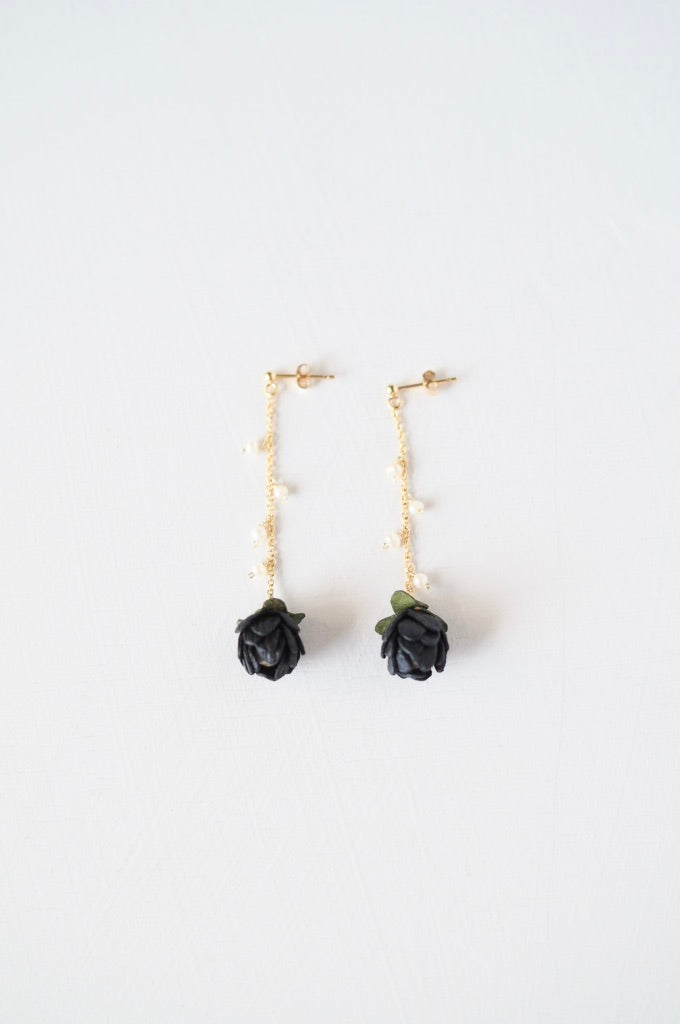 革の花蕾 Bouton chain×stone ピアス/イヤリング