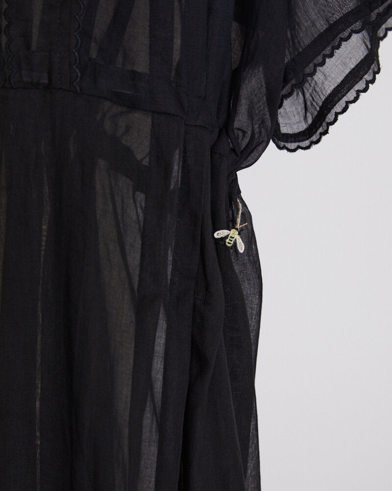LOP110  / COTTON LAWN DRESS WITH EMBROIDERY / BLACK