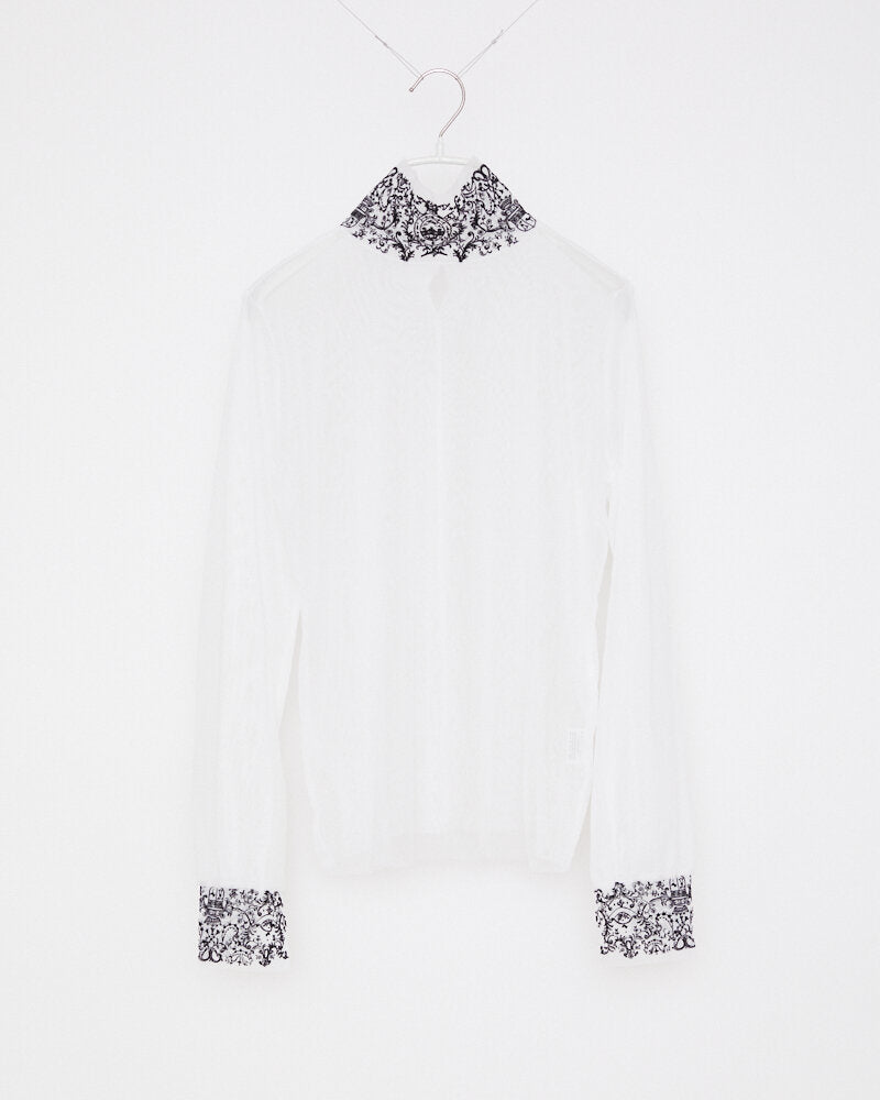 **MESH:BLACK**MESH SHIRT WITH FLOCK / WHITE*BLACK