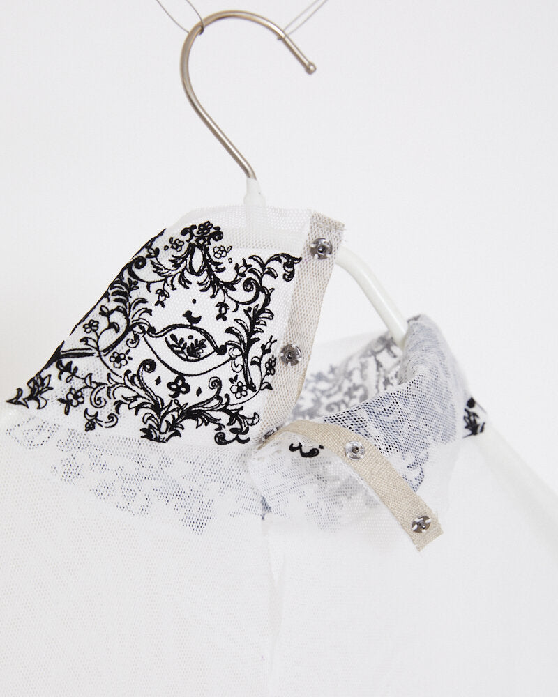 **MESH:BLACK**MESH SHIRT WITH FLOCK / WHITE*BLACK