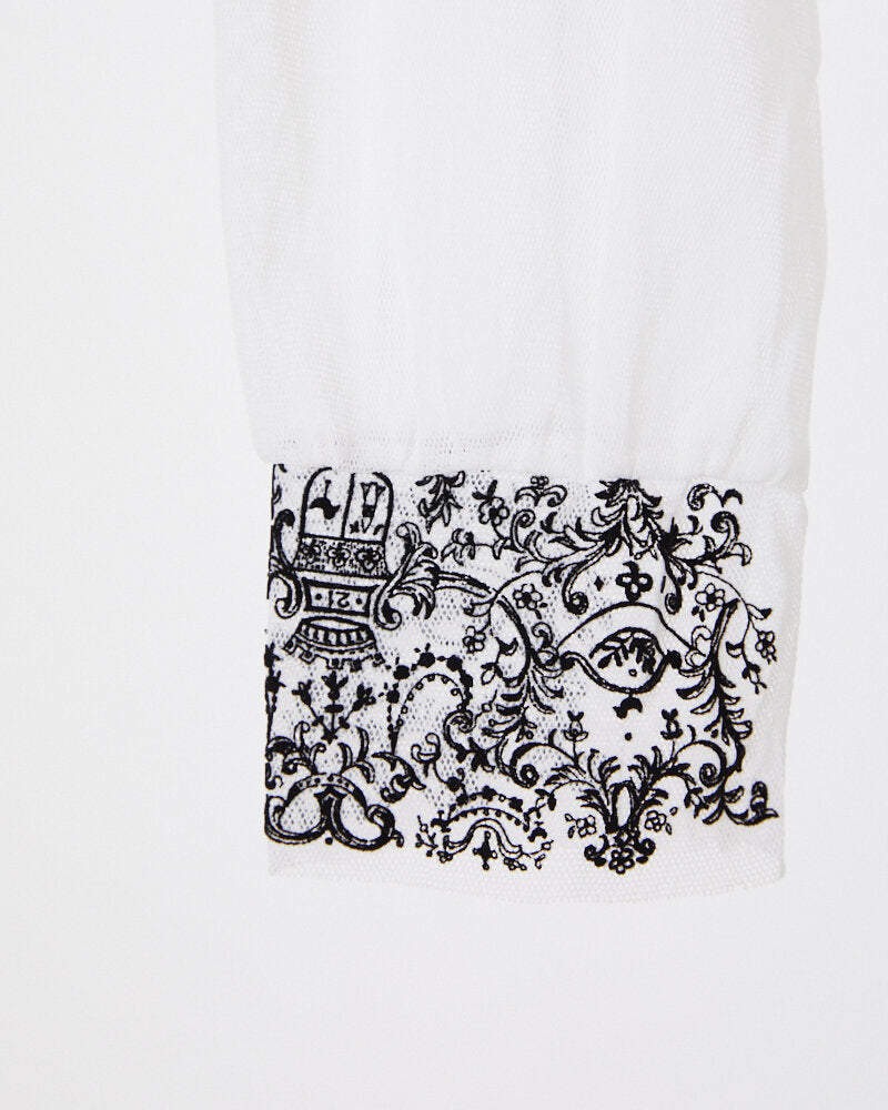 **MESH:BLACK**MESH SHIRT WITH FLOCK / WHITE*BLACK