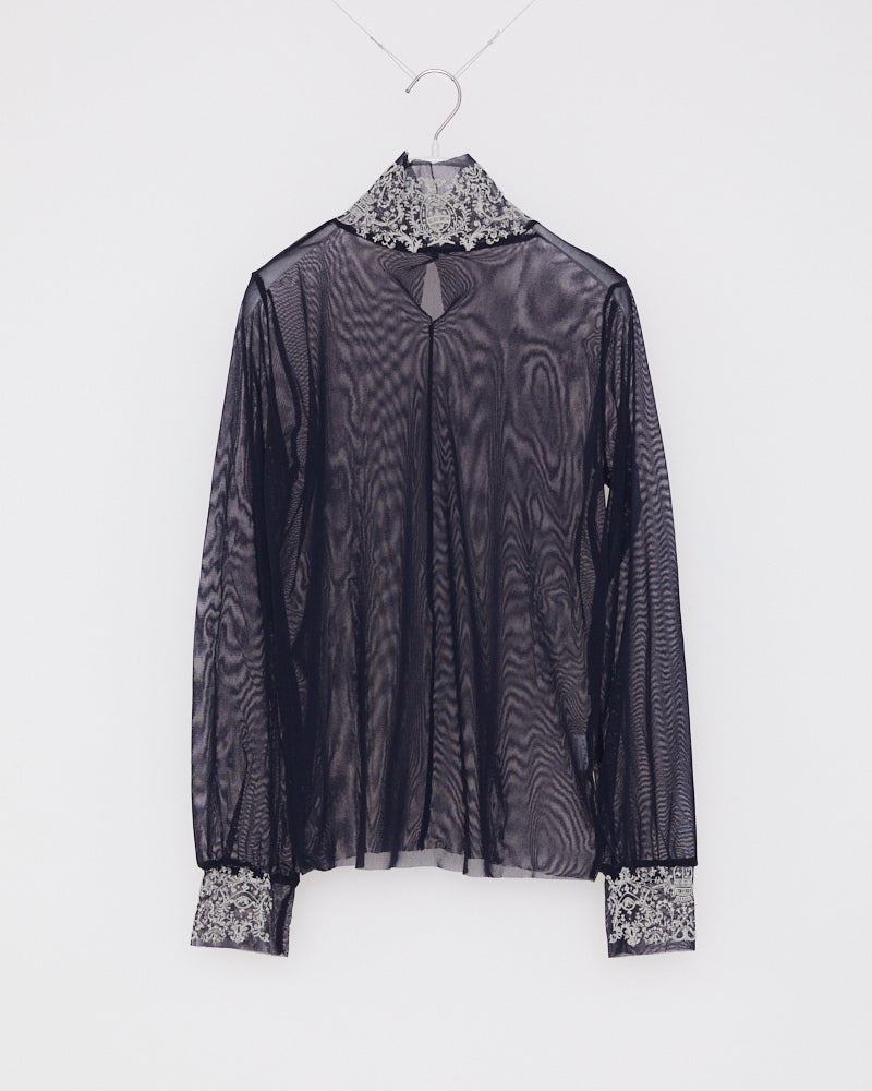 **MESH:BLACK**MESH SHIRT WITH FLOCK / BLACK*IVORY