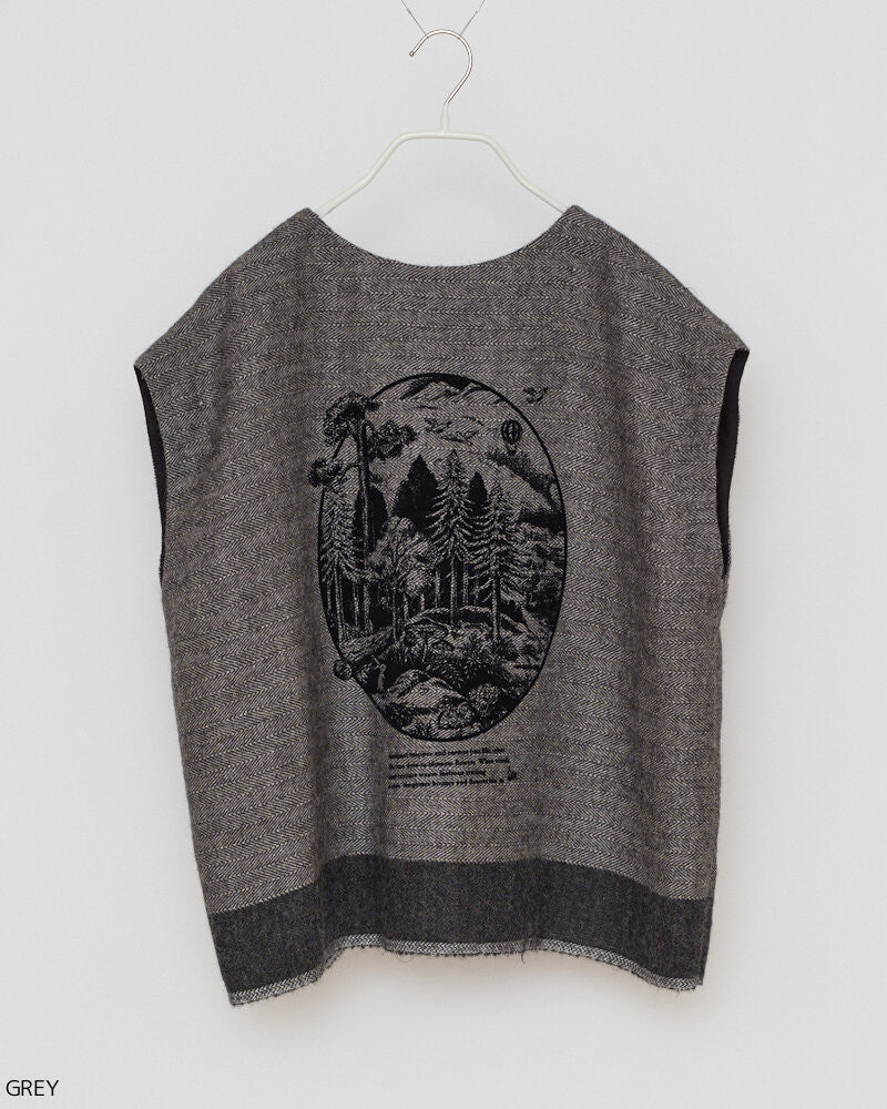 LINEN ALPACA HERRINGBONE VEST W/FLOCK
