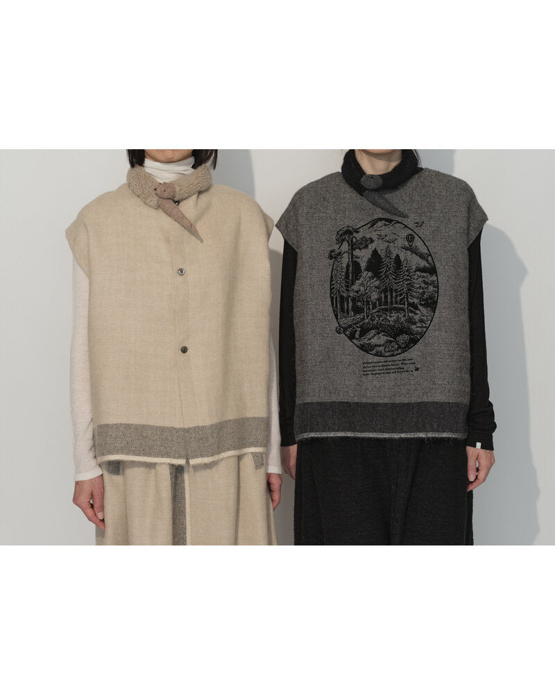 LINEN ALPACA HERRINGBONE VEST W/FLOCK