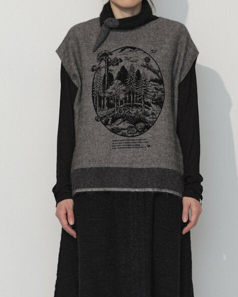 LINEN ALPACA HERRINGBONE VEST W/FLOCK