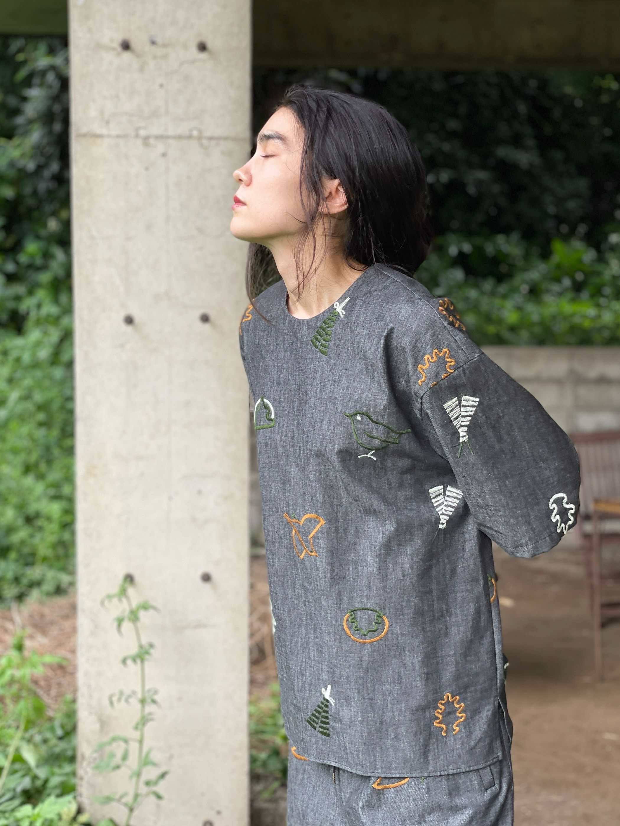 shisyu black denim tops